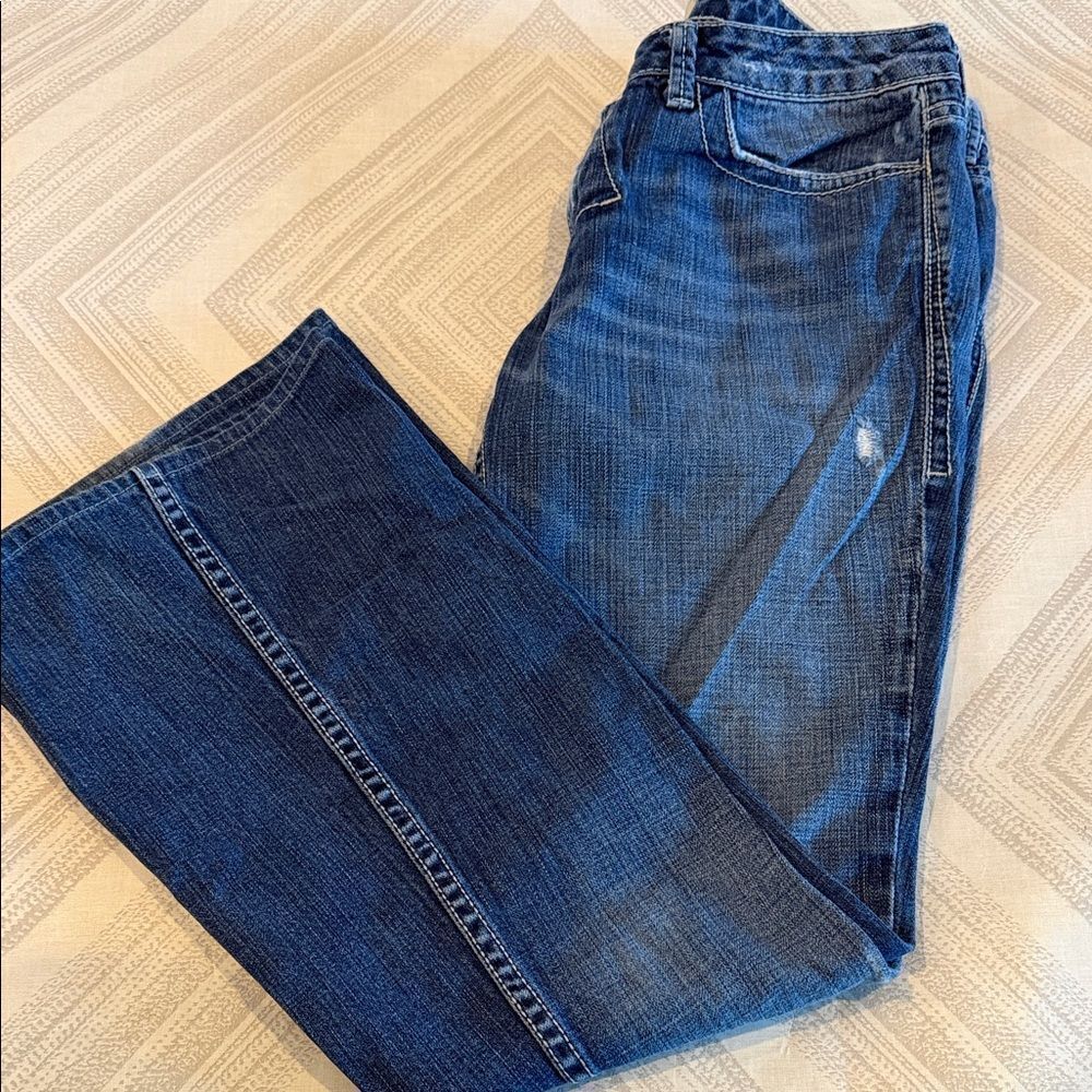 William Rast Belle Flare Jeans Size 28 Distressed Ripped Denim Snap Pockets